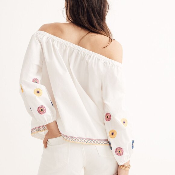 Madewell Embroidered Off-the-Shoulder Top XL - Picture 2 of 7